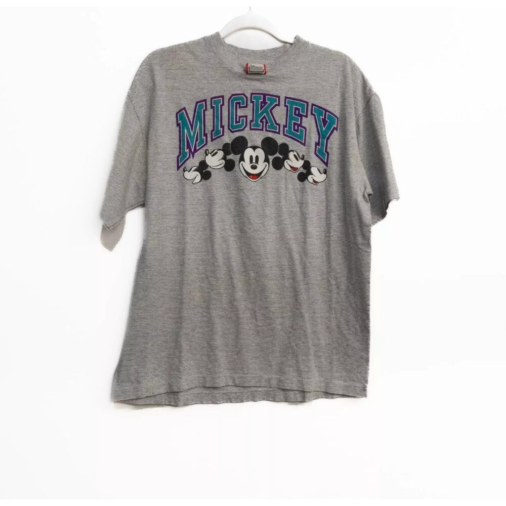 Disney Designs Mens Gray Graphic T Shirt Spellout Mickey Crew Short Sleeve L/XL